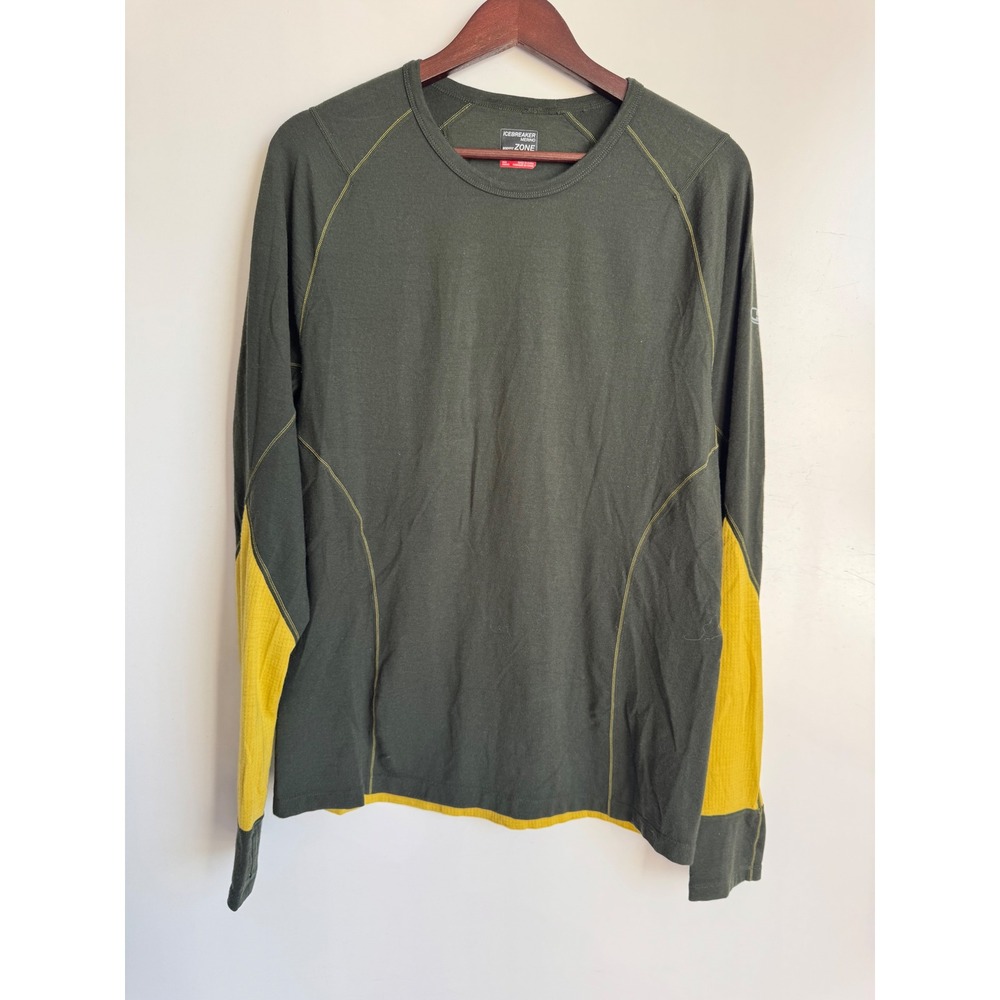 Icebreaker Merino Bodyfit Zone Mens Large Long Sleeve Base Layer Green Wool